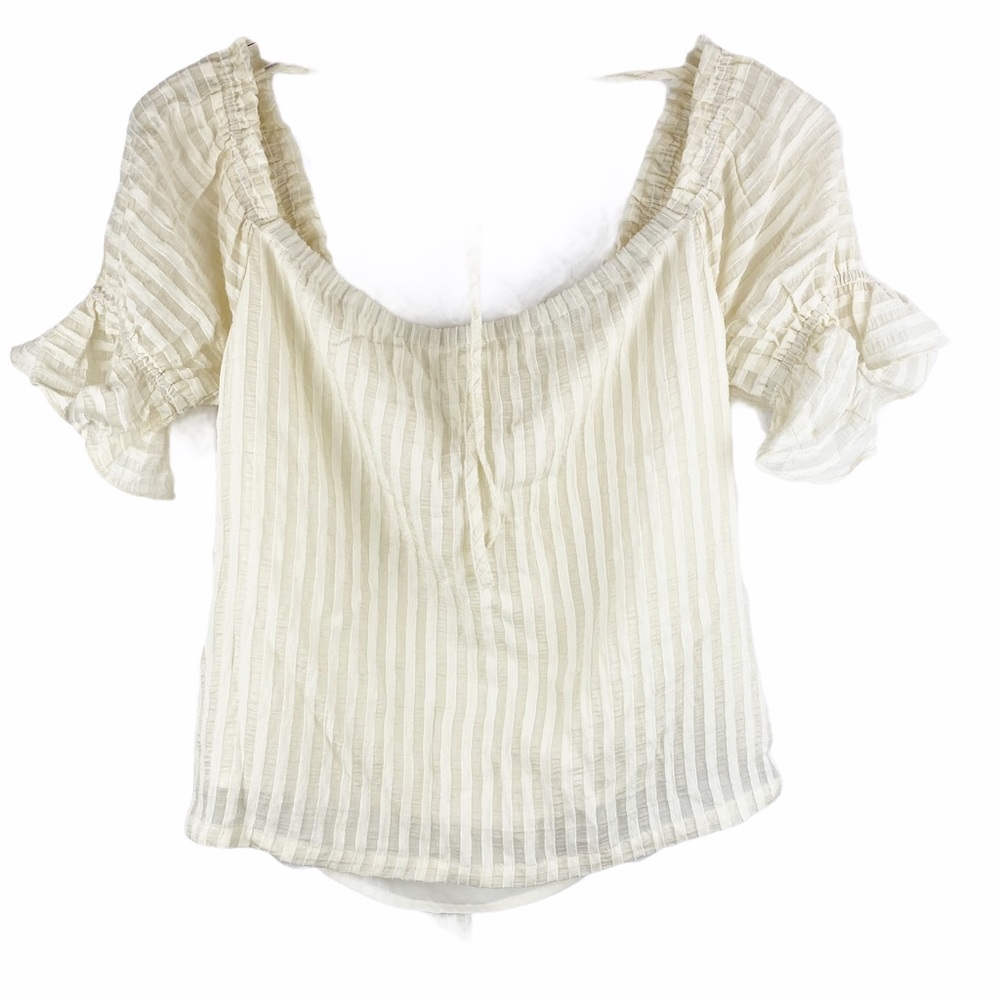 NWT Lost & Wander Off Shoulder Cropped Ready Set Sail Top Ivory Striped Size 6 - Picture 5 of 6